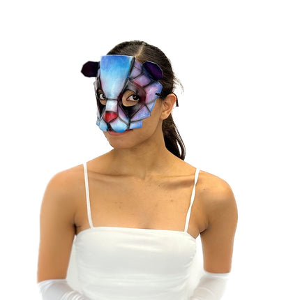 Geometric Watercolor Style Panda Bear Leather Mask