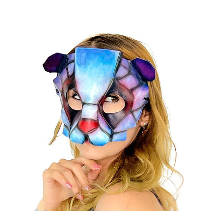 Geometric Watercolor Style Panda Bear Leather Mask