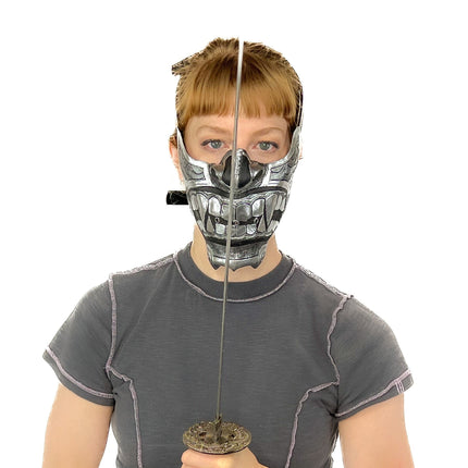 Silver Samurai Handmade Genuine Leather Riding Mask