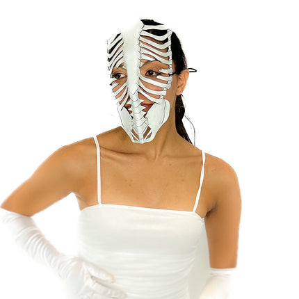 Skeleton Handmade Genuine Leather Mask in White