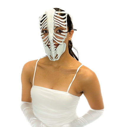 Skeleton Handmade Genuine Leather Mask in White