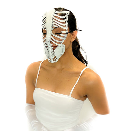 Skeleton Handmade Genuine Leather Mask in White