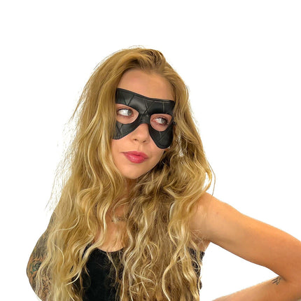 Compact Harlequin Handmade Genuine Leather Mask in Solid Black