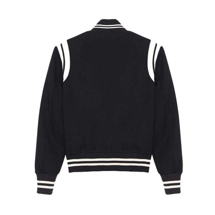 Handmade Black and White Varsity Bomber Jacket