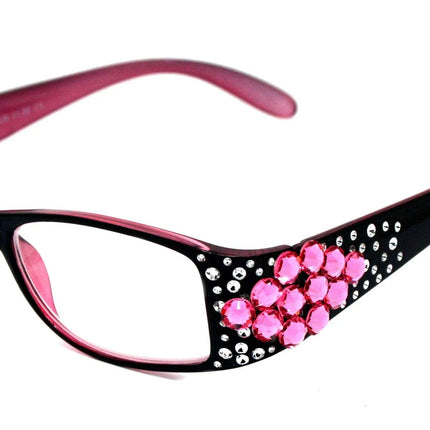 Merkel, The Diamond Crystal Shape, Bling Women Reading Glasses, Adorned w Fuchsia Genuine European Crystals +1.50 to +3. NY Fifth Avenue.