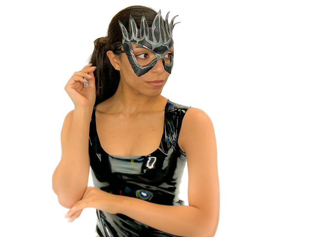 Masquerade Crown Mask of Handmade Genuine Leather in Metallics