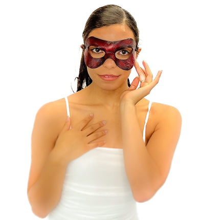 Ornate Masquerade Handmade Genuine Leather Eye Mask in Red and Black