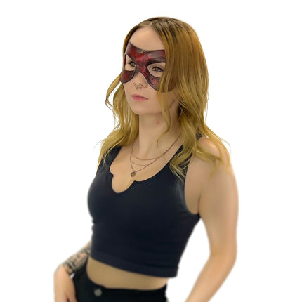 Ornate Masquerade Handmade Genuine Leather Eye Mask in Red and Black