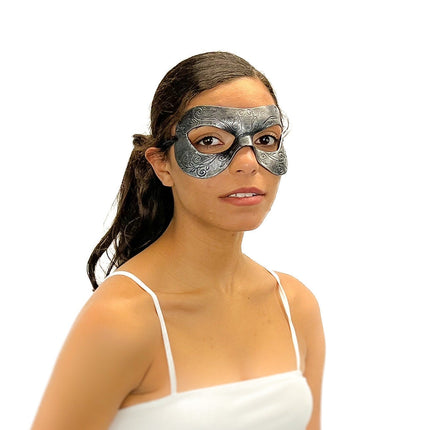 Ornate Masquerade Handmade Genuine Leather Eye Mask in Silver