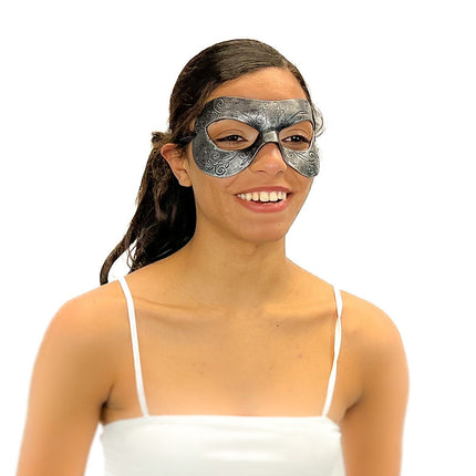 Ornate Masquerade Handmade Genuine Leather Eye Mask in Silver