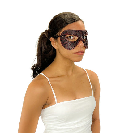 Dual Layer Ornate Masquerade Handmade Genuine Leather Eye Mask in Red
