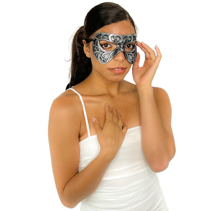 Dual Layer Ornate Masquerade Handmade Genuine Leather Eye Mask in Silver