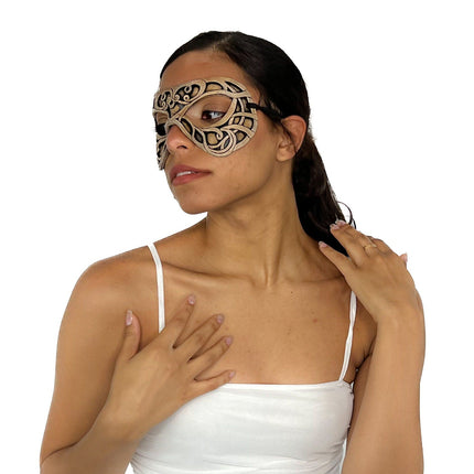 Dual Layer Ornate Masquerade Handmade Genuine Leather Eye Mask in Vintage Cream