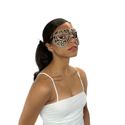 Dual Layer Ornate Masquerade Handmade Genuine Leather Eye Mask in Vintage Cream