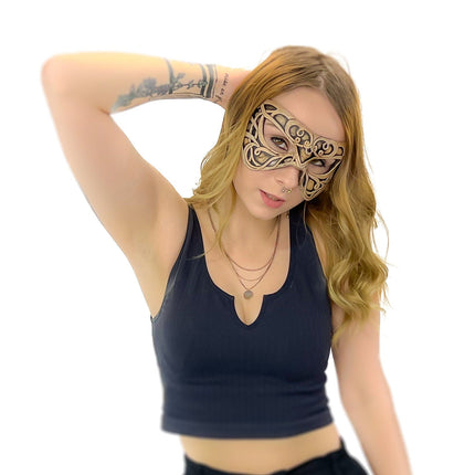 Dual Layer Ornate Masquerade Handmade Genuine Leather Eye Mask in Vintage Cream