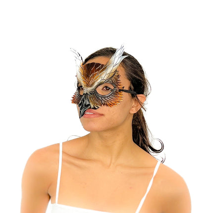 Layered Eagle Owl Handmade Genuine Leather Mask