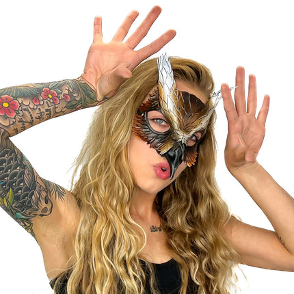 Layered Eagle Owl Handmade Genuine Leather Mask