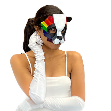 Geometric Rainbow Panda Bear Leather Mask
