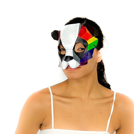 Geometric Rainbow Panda Bear Leather Mask