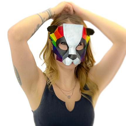 Geometric Rainbow Panda Bear Leather Mask
