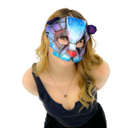 Geometric Watercolor Style Panda Bear Leather Mask