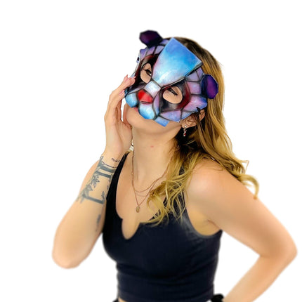 Geometric Watercolor Style Panda Bear Leather Mask