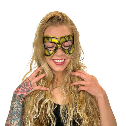 Compact Harlequin Handmade Genuine Leather Mask in Gold
