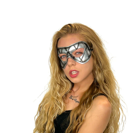 Compact Harlequin Handmade Genuine Leather Mask in Silver