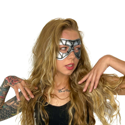 Compact Harlequin Handmade Genuine Leather Mask in Silver
