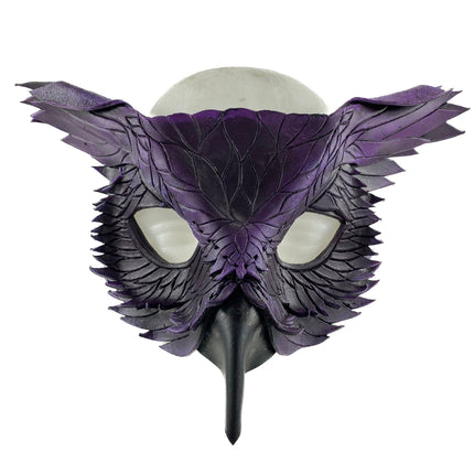 Layered Horned Owl Handmade Genuine Leather Mask in Purple