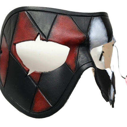 Harlequin Handmade Genuine Leather Mask in Red White Black and Gold