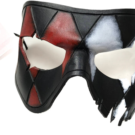 Harlequin Handmade Genuine Leather Mask in Red White Black and Gold