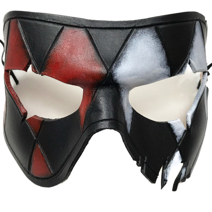 Harlequin Handmade Genuine Leather Mask in Red White Black and Gold