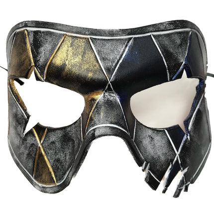 Harlequin Handmade Genuine Leather Mask in Blue White Black and Gold