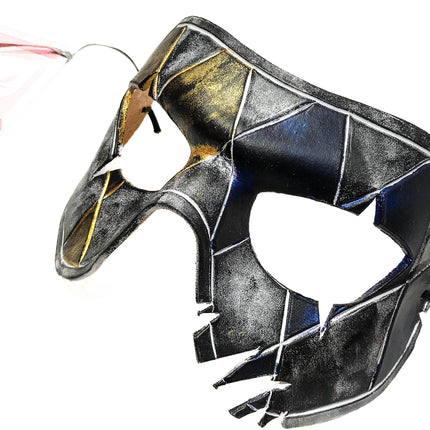 Harlequin Handmade Genuine Leather Mask in Blue White Black and Gold