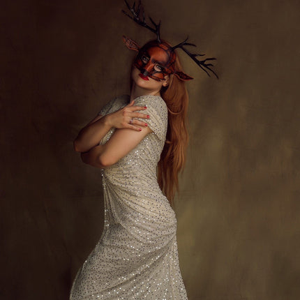 Geometric Buck Deer Genuine Leather Mask