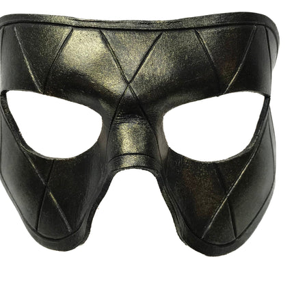 Harlequin Handmade Genuine Leather Mask in Black with Gold Hues