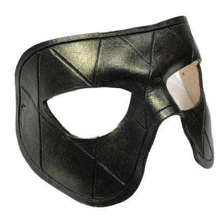 Harlequin Handmade Genuine Leather Mask in Black with Gold Hues