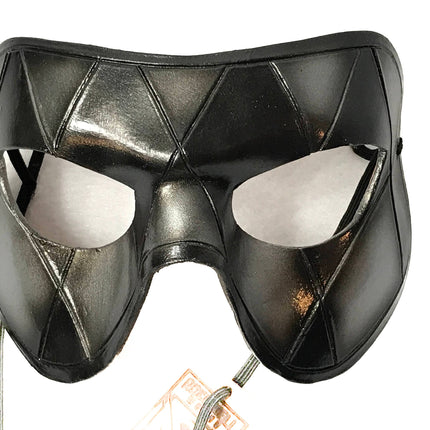 Silver Harlequin Handmade Genuine Leather Mask in Black and Silver