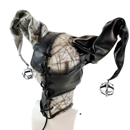 In Stock - Handcrafted Genuine Leather Jester Mask in Black and White