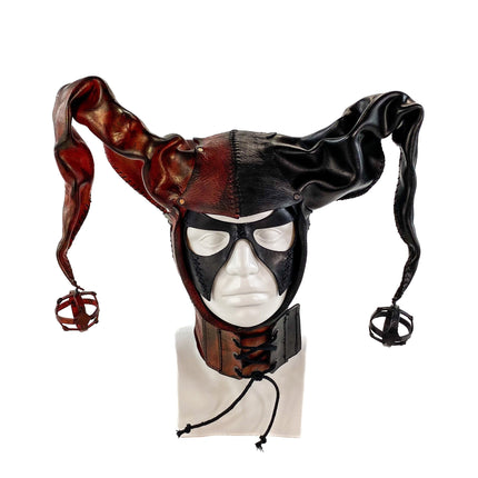 Jester Helmet Genuine Leather Mask in Red and Black