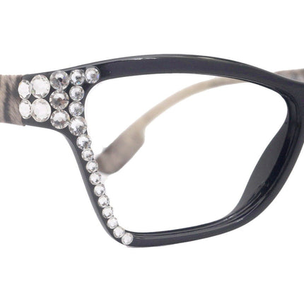 Avian, (Bling) Women Reading Glasses w (Clear) Genuine European Crystals, Magnifying Cat Eye (Black) NY Fifth Avenue