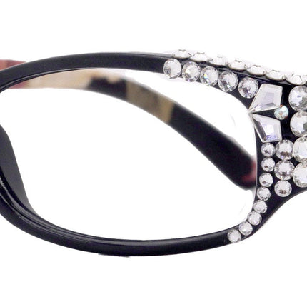 Rosie Bling Reading Glasses Women W (Aurora Borealis) Genuine European Crystals (Black) NY Fifth Avenue