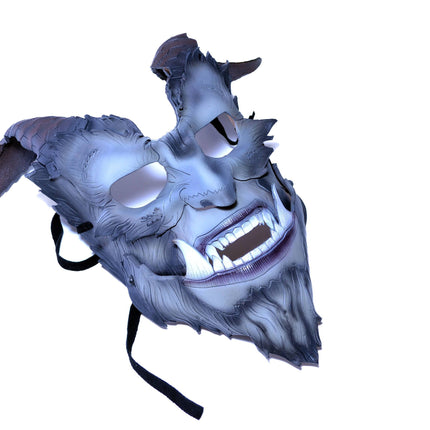 The Beast - Articulating Jaw Handmade Genuine Leather Mask with Horns in Natural Colors