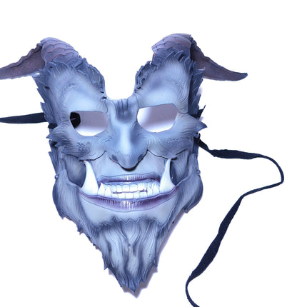 The Beast - Articulating Jaw Handmade Genuine Leather Mask with Horns in Natural Colors
