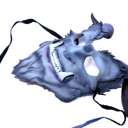 The Beast - Articulating Jaw Handmade Genuine Leather Mask with Horns in Natural Colors