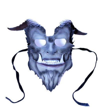 The Beast - Articulating Jaw Handmade Genuine Leather Mask with Horns in Natural Colors