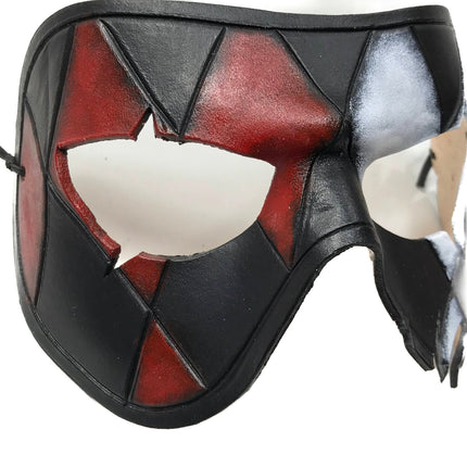 Harlequin Handmade Genuine Leather Mask in Red White Black and Gold