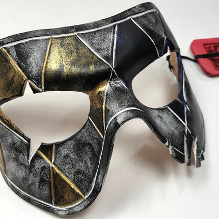 Harlequin Handmade Genuine Leather Mask in Blue White Black and Gold
