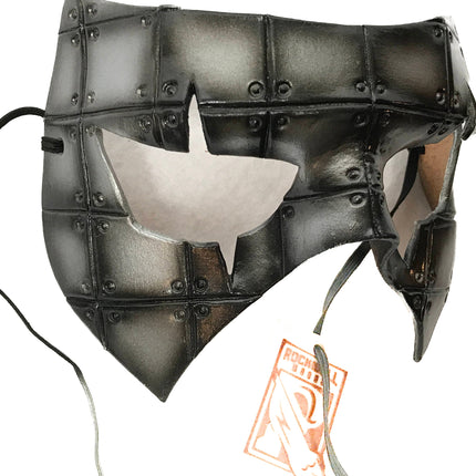 Silver Handmade Genuine Leather Mask in Rusted Steel Pattern